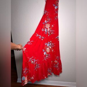 Band of Gypsies Floral Red Maxi Dress POCKETS medium
